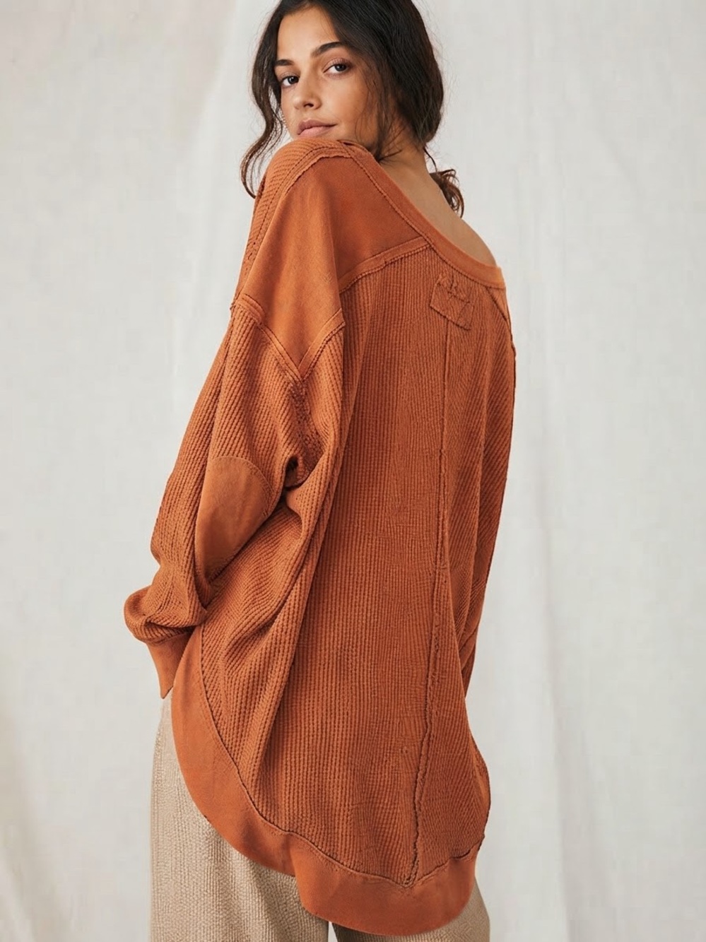 NWT Free People We The Free Owen Waffle Knit Thermal Top Glazed Ginger L